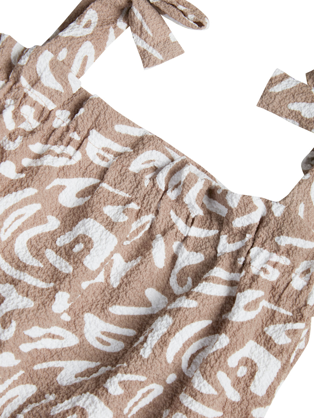 Girls Brown Abstract Crepe Woven Top Half Sleeves