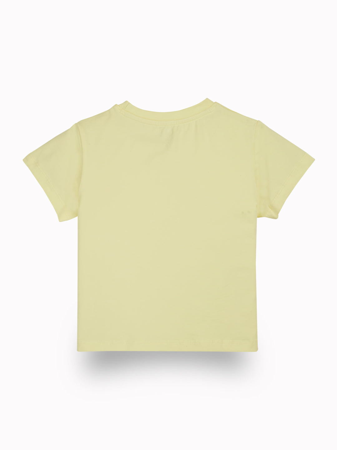 Girls Yellow Applique Cotton Knits Top Half Sleeves