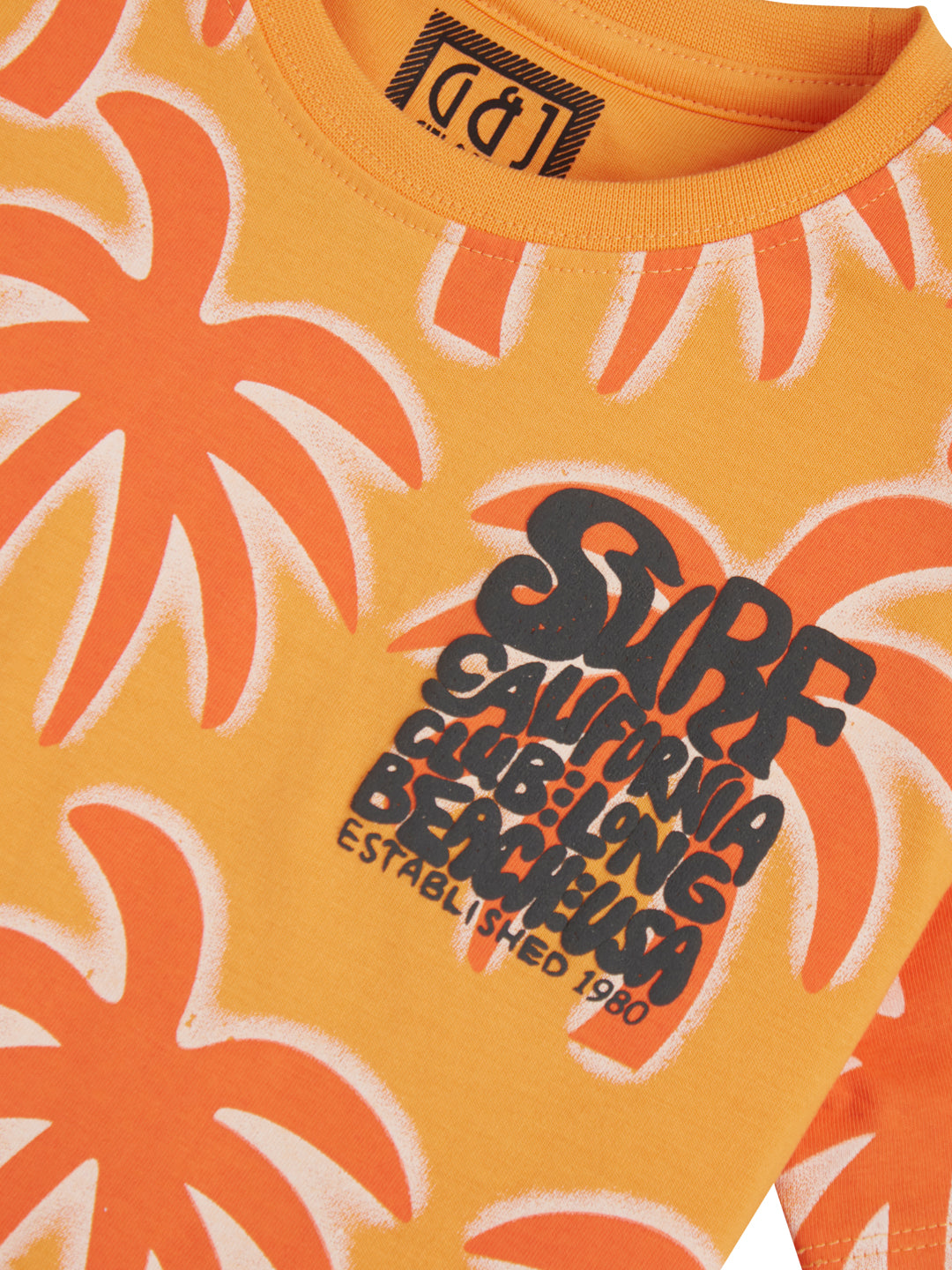 Boys Orange Tropical Print Cotton T-Shirt Half Sleeves