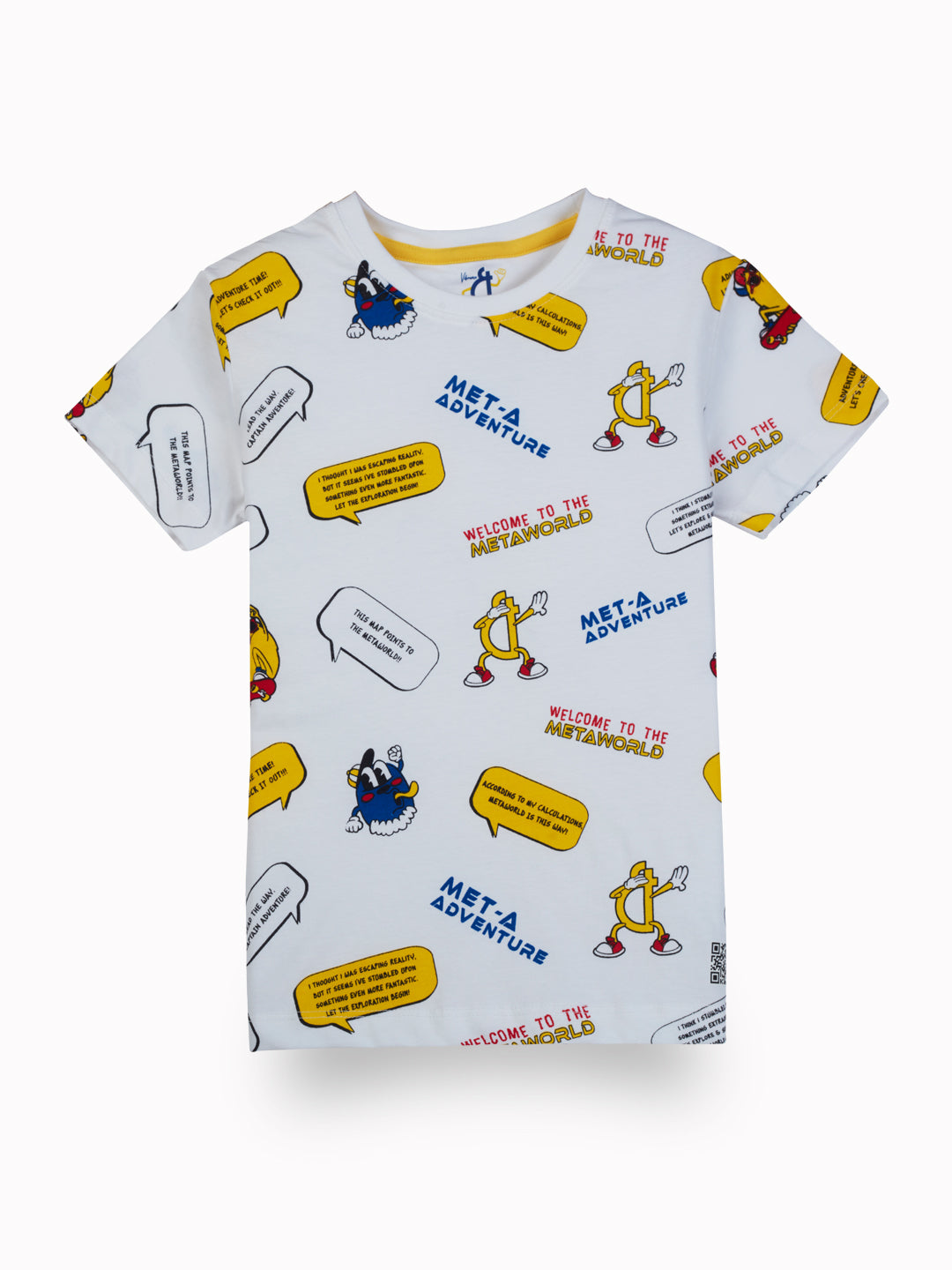 Boys White Conversational Print Cotton T-Shirt Half Sleeves