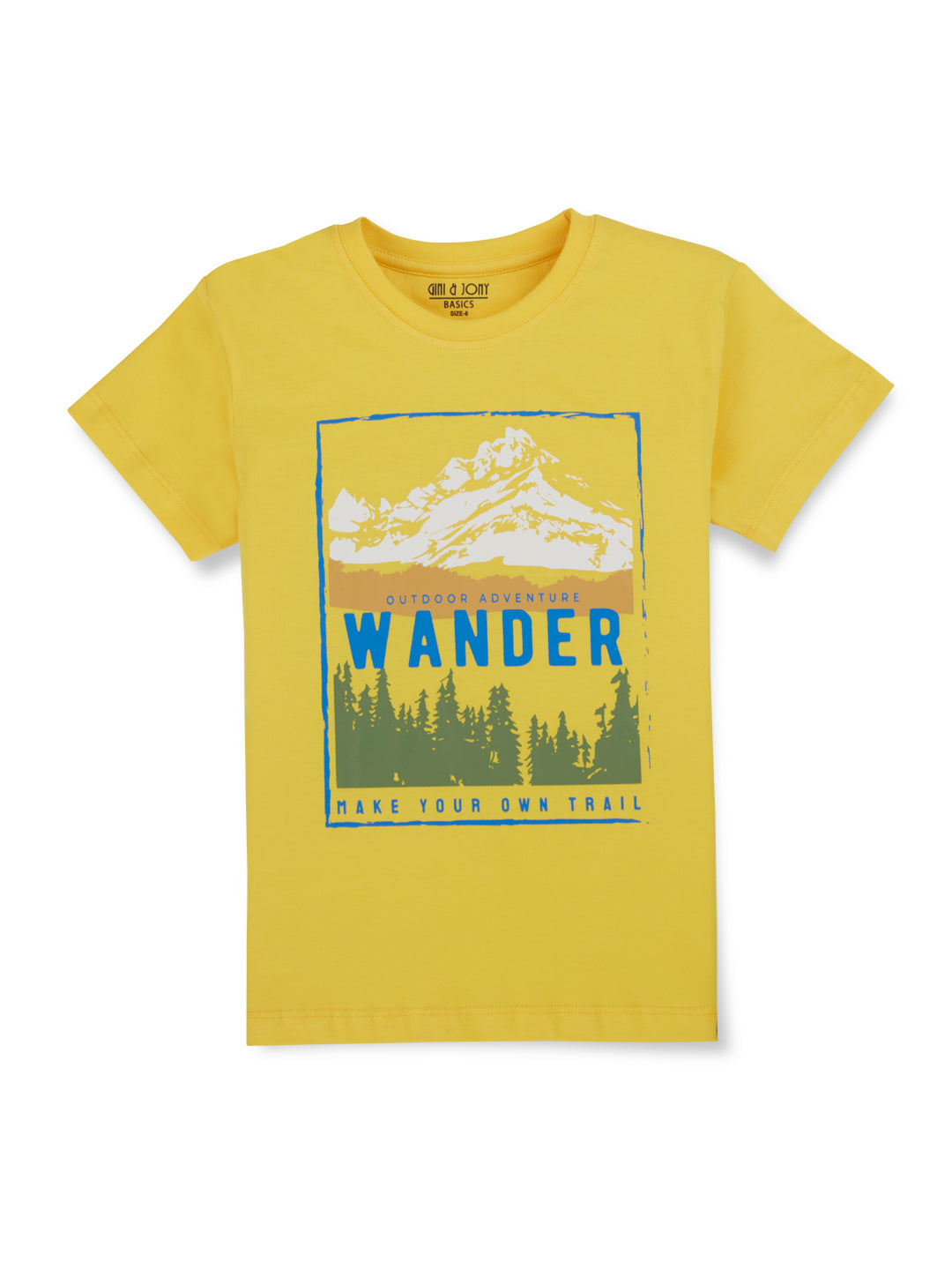 Boys Yellow Graphic Print Cotton T-Shirt Half Sleeves