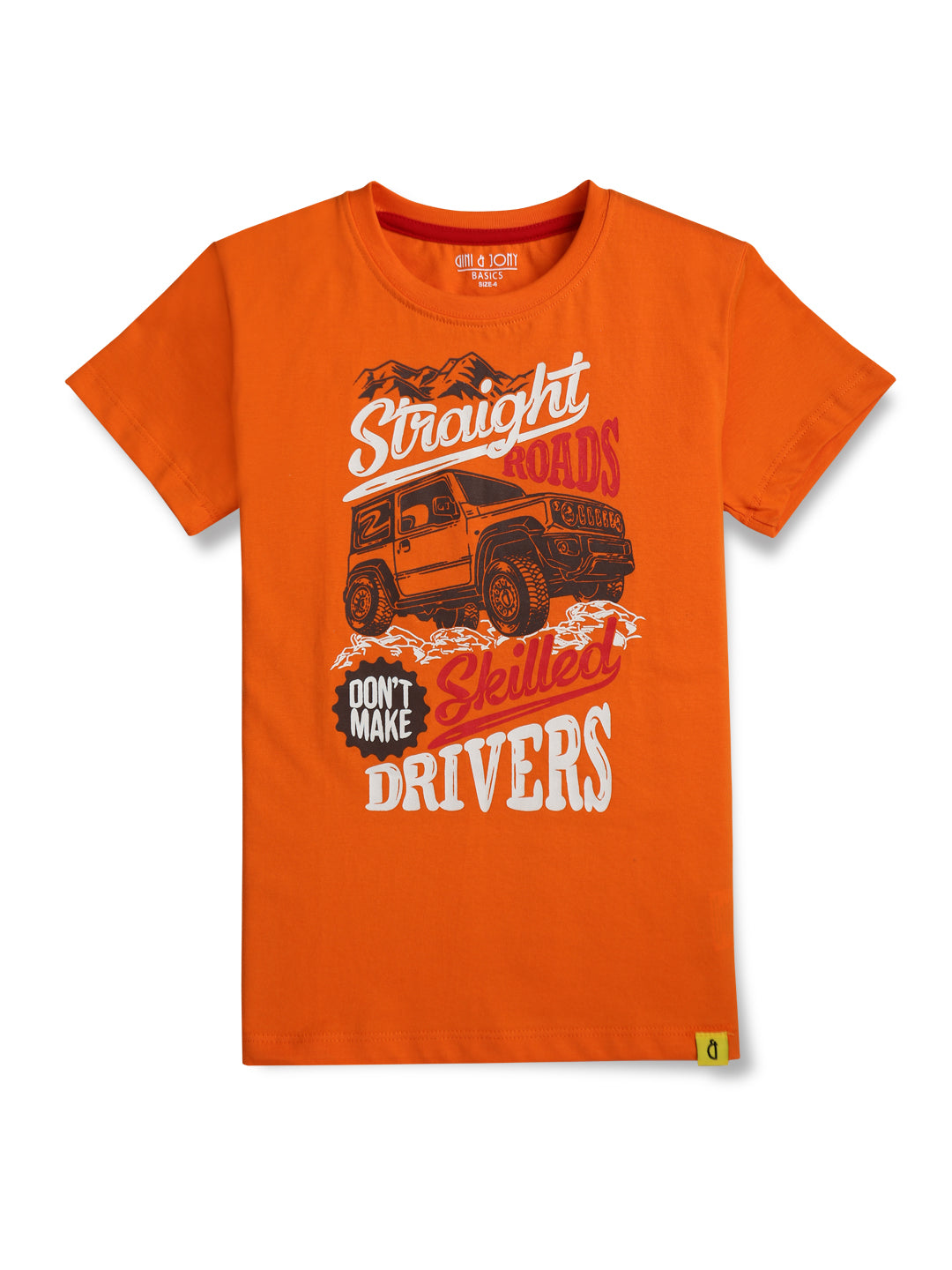 Boys Orange Graphic Print Cotton T-Shirt Half Sleeves