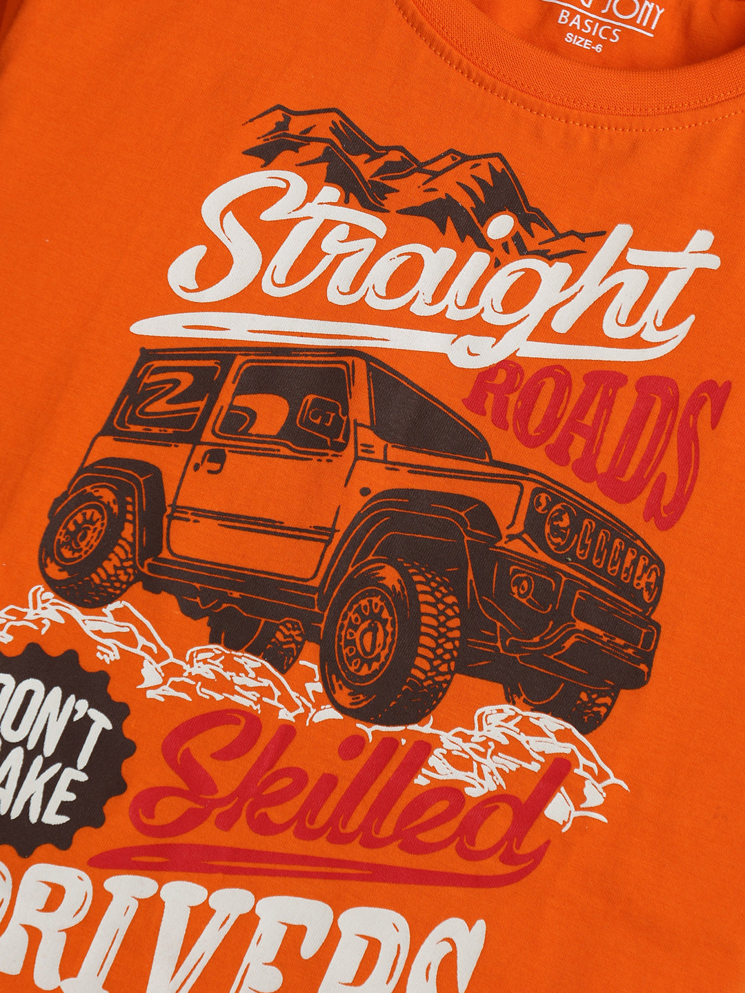 Boys Orange Graphic Print Cotton T-Shirt Half Sleeves