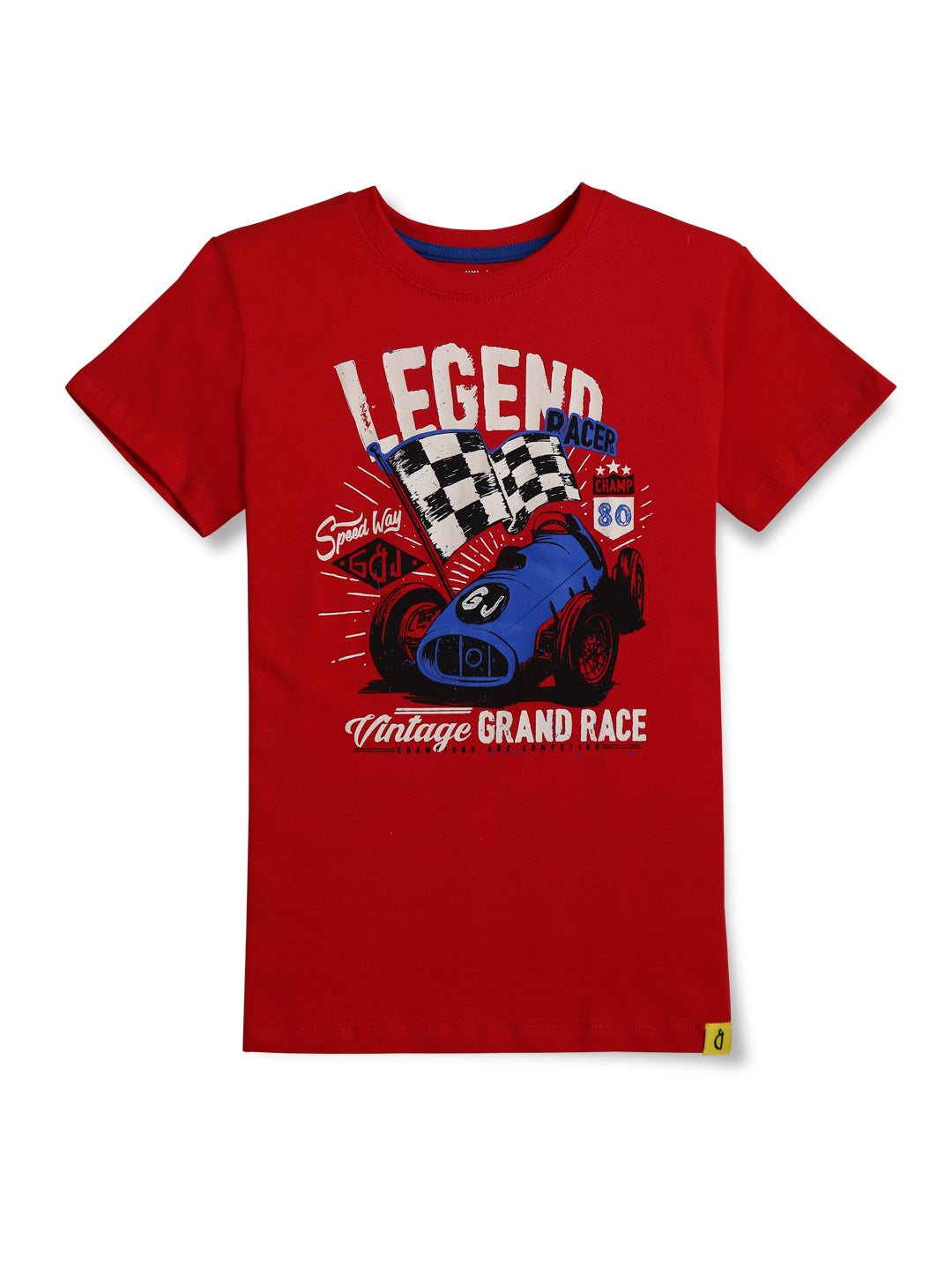 Boys Red Graphic Print Cotton T-Shirt Half Sleeves
