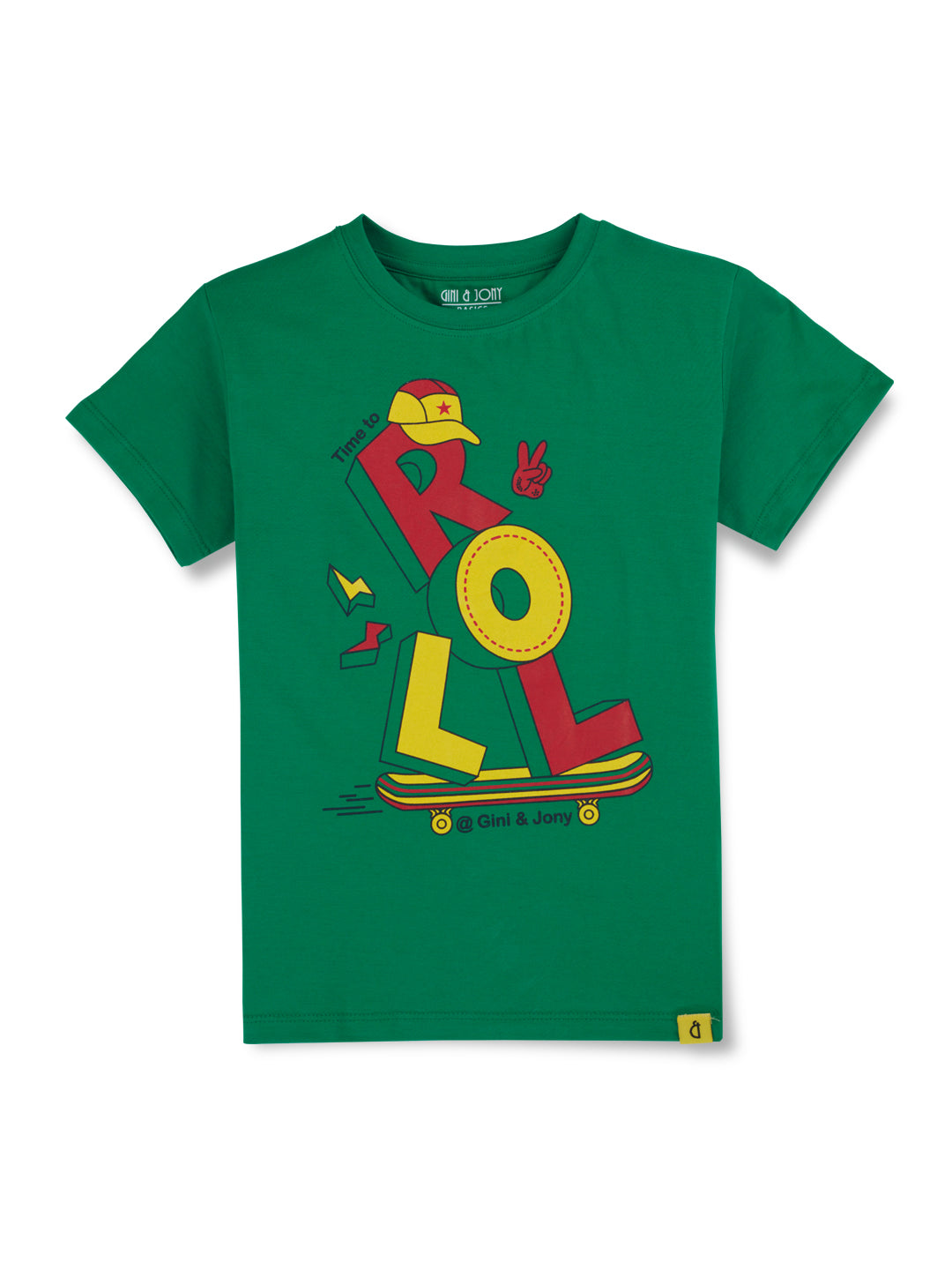Boys Green Typographic Print Cotton T-Shirt Half Sleeves