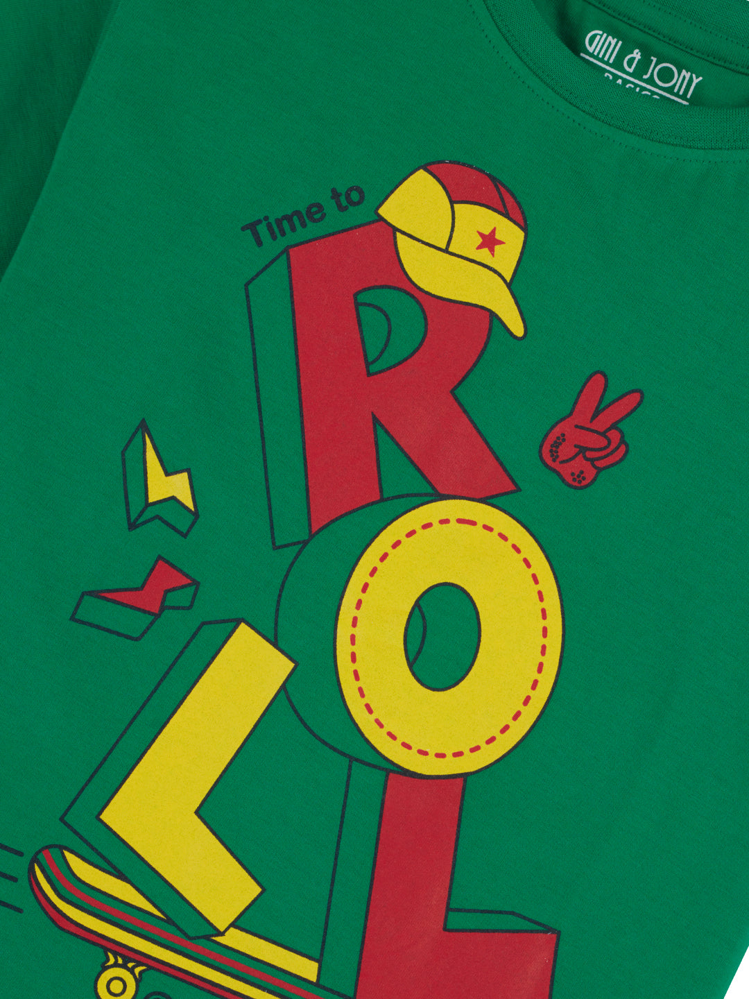 Boys Green Typographic Print Cotton T-Shirt Half Sleeves