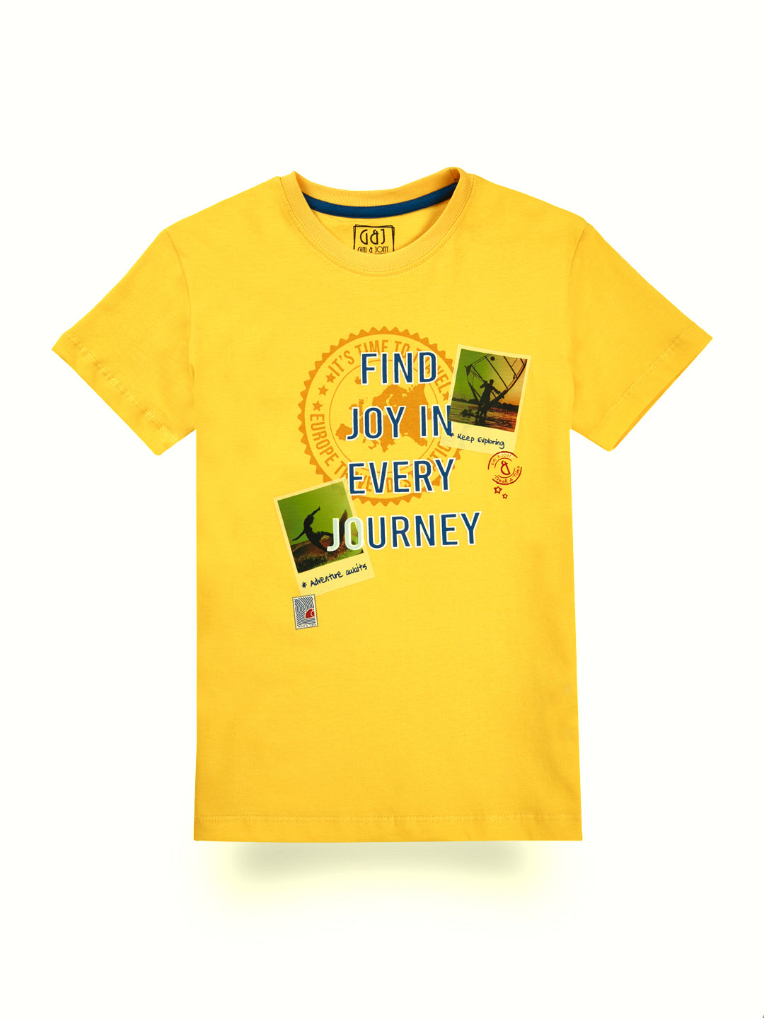 Boys Yellow Graphic Print Cotton T-Shirt Half Sleeves