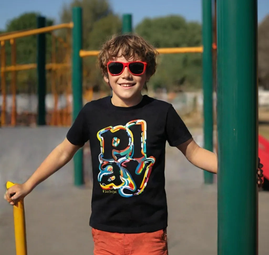 Boys Black Typographic Print Cotton T-Shirt Half Sleeves