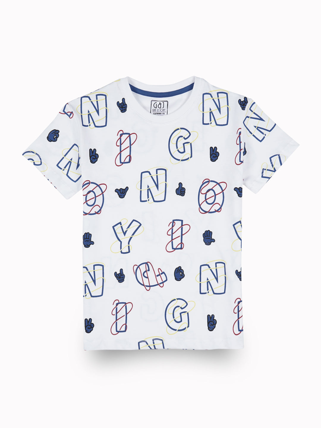 Boys White Alphabetical Print Cotton T-Shirt Half Sleeves