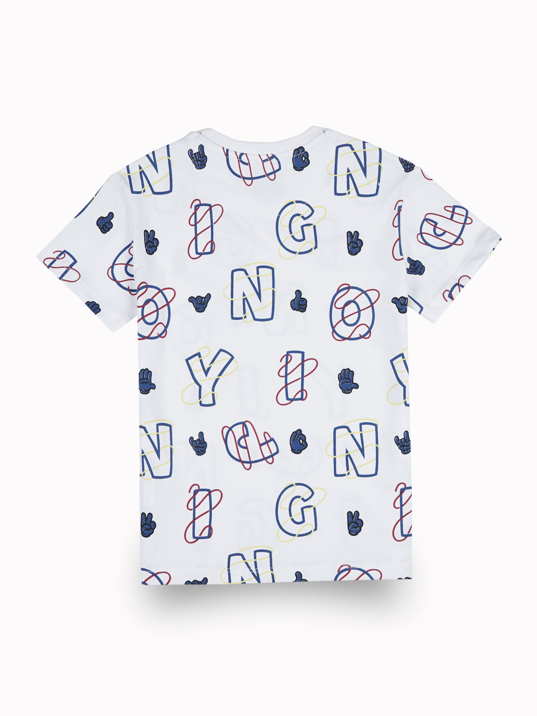 Boys White Alphabetical Print Cotton T-Shirt Half Sleeves