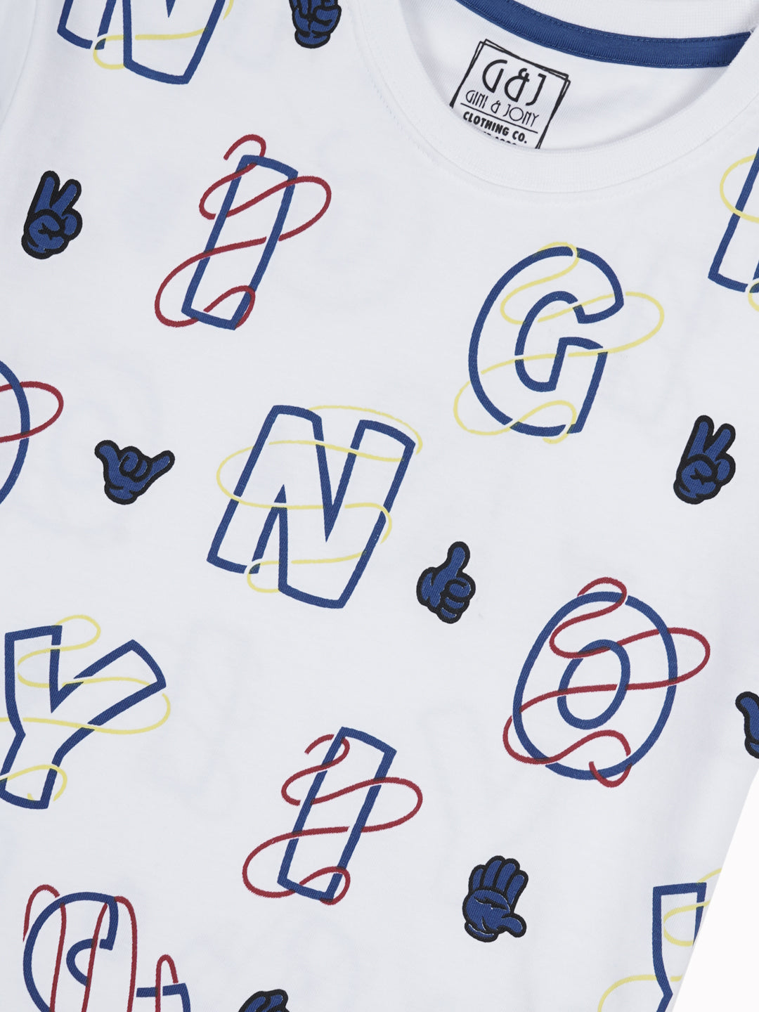 Boys White Alphabetical Print Cotton T-Shirt Half Sleeves