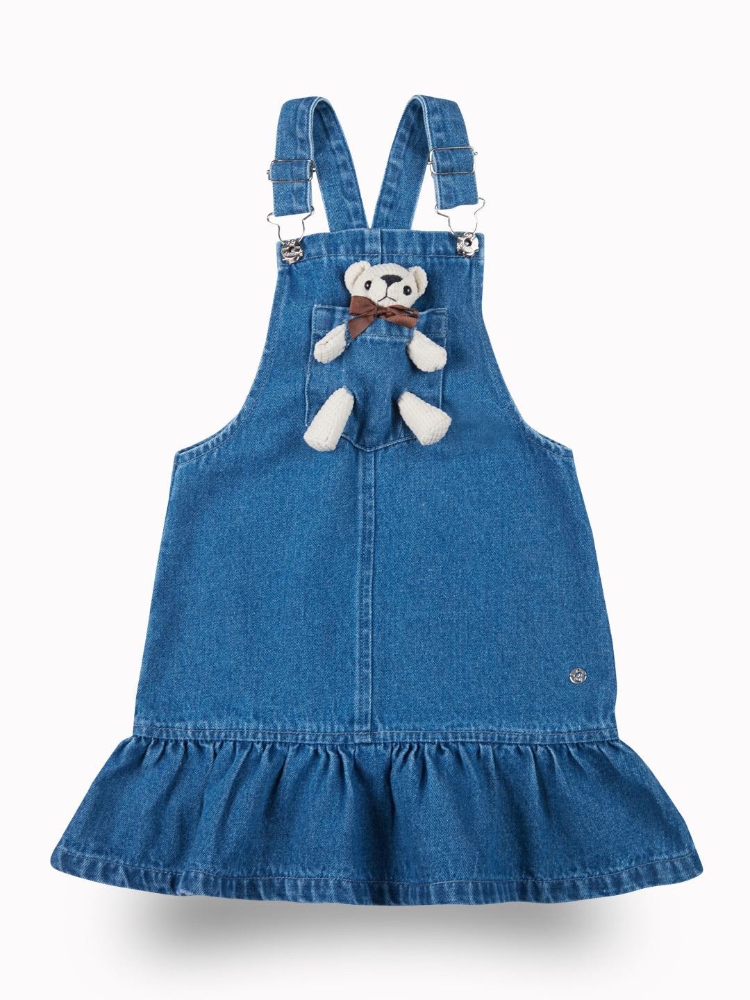 Girls Blue Applique Denim Dungaree Half Sleeves