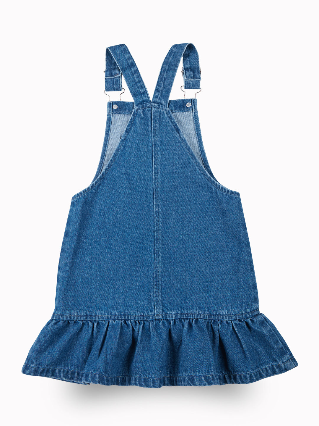 Girls Blue Applique Denim Dungaree Half Sleeves