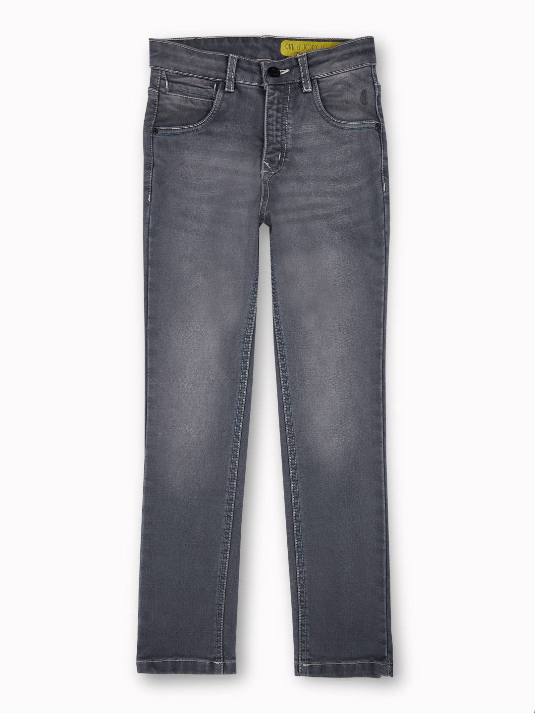 Boys Grey Washed Denim Jeans Fixed Waist