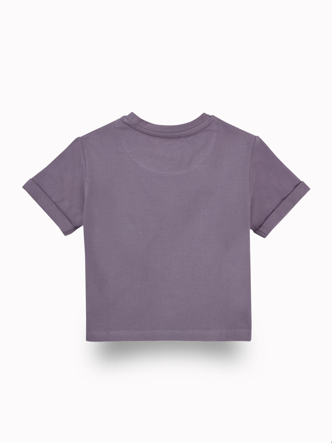 Girls Mauve Applique Cotton Knits Top Half Sleeves