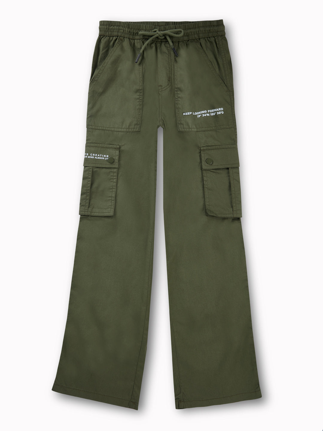 Boys Green Typographic Print Cotton Trouser Elasticated