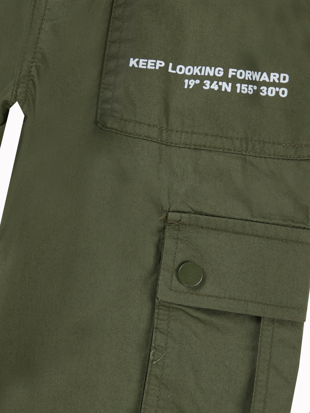 Boys Green Typographic Print Cotton Trouser Elasticated