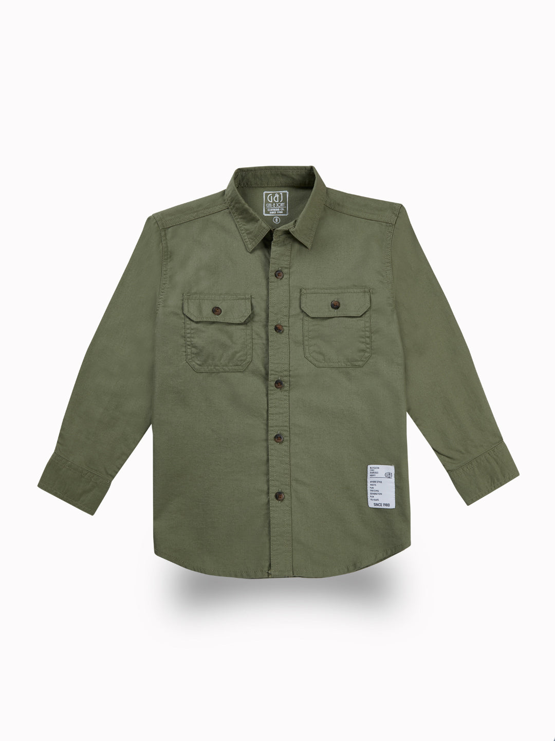 Boys Green Typographic Print Cotton Shirt Full Sleeves
