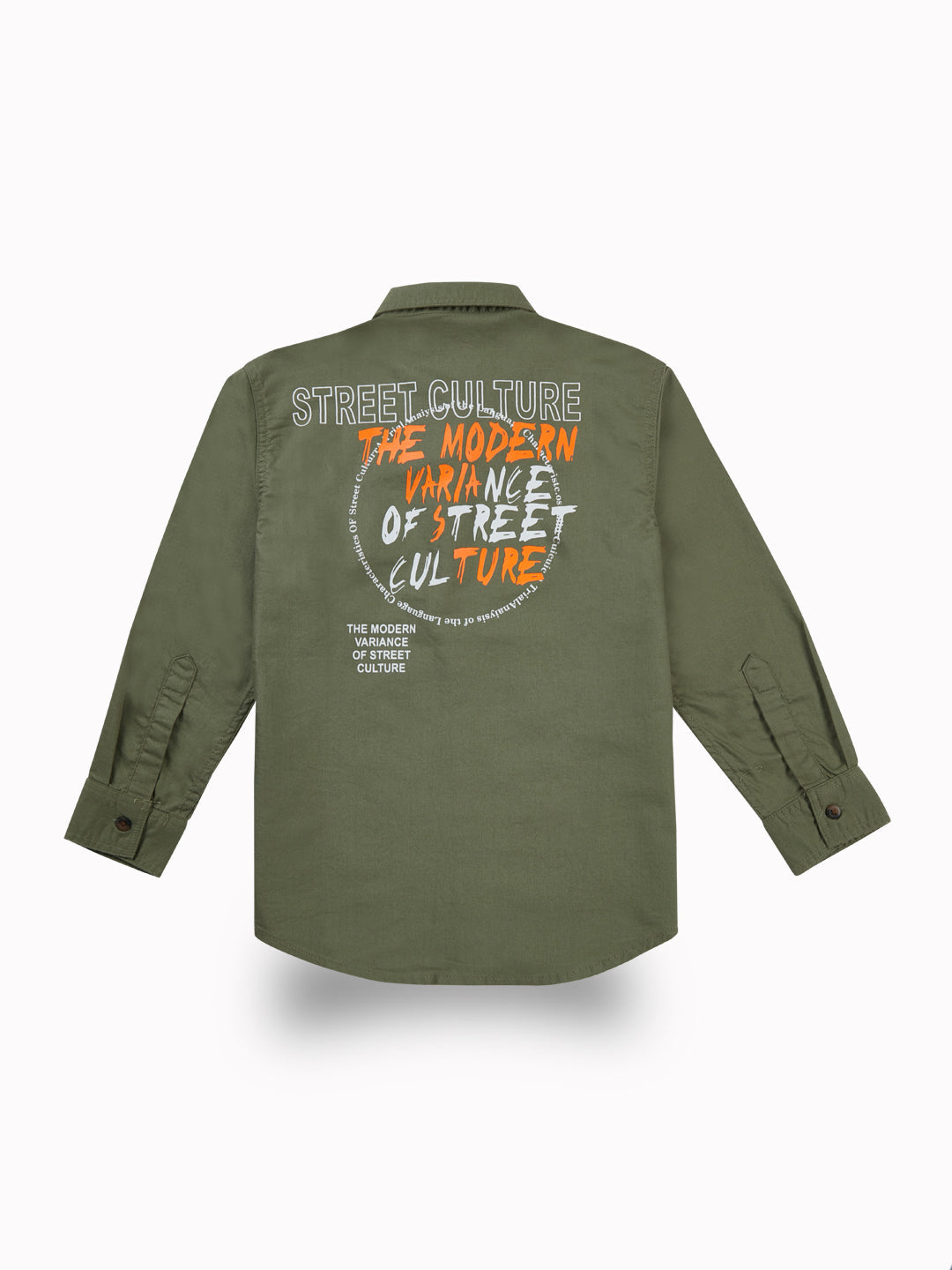 Boys Green Typographic Print Cotton Shirt Full Sleeves