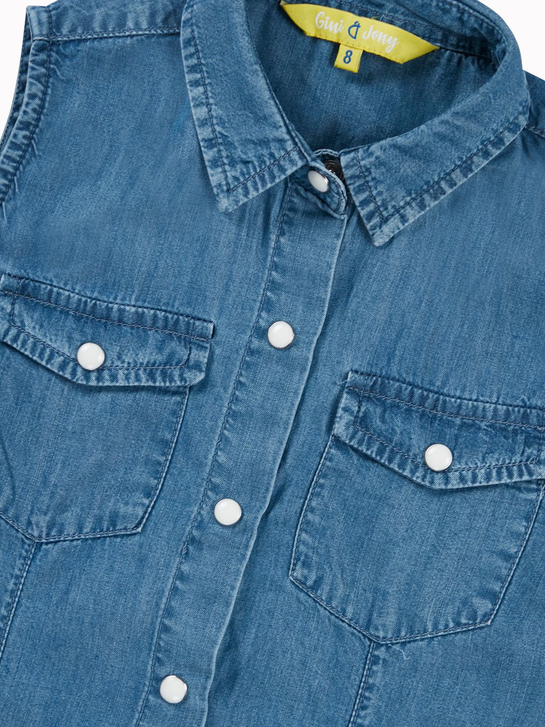 Girls Blue Solid Denim Woven Top Sleeveless