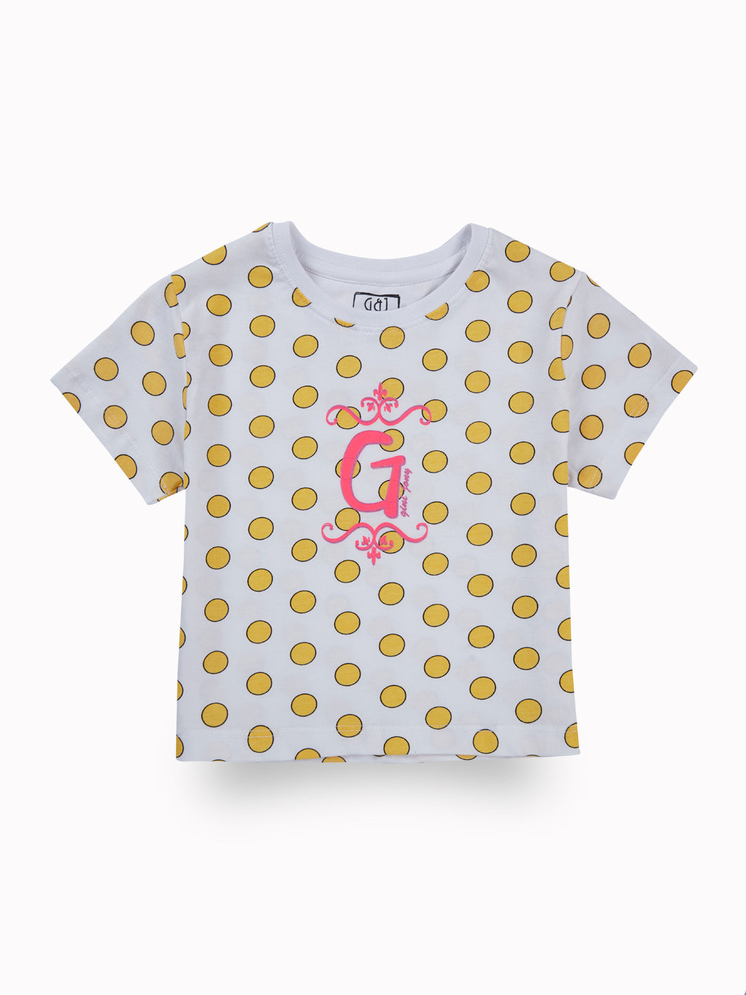 Girls Yellow Polka Dots Cotton Knits Top Half Sleeves