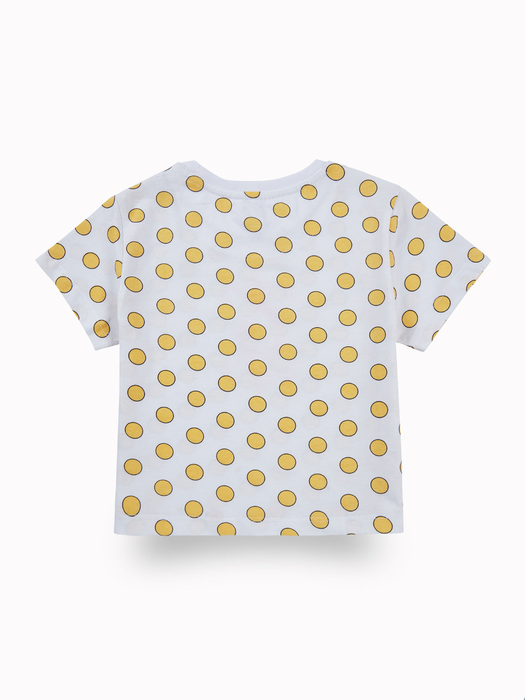 Girls Yellow Polka Dots Cotton Knits Top Half Sleeves