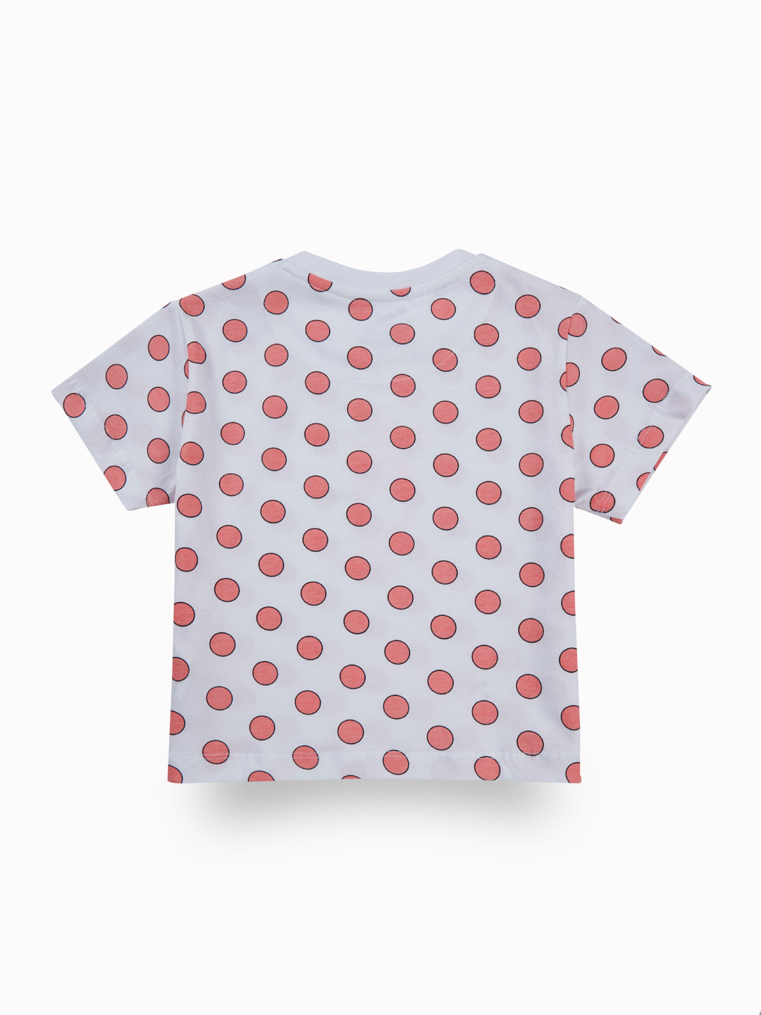 Girls Peach Polka Dots Cotton Knits Top Half Sleeves