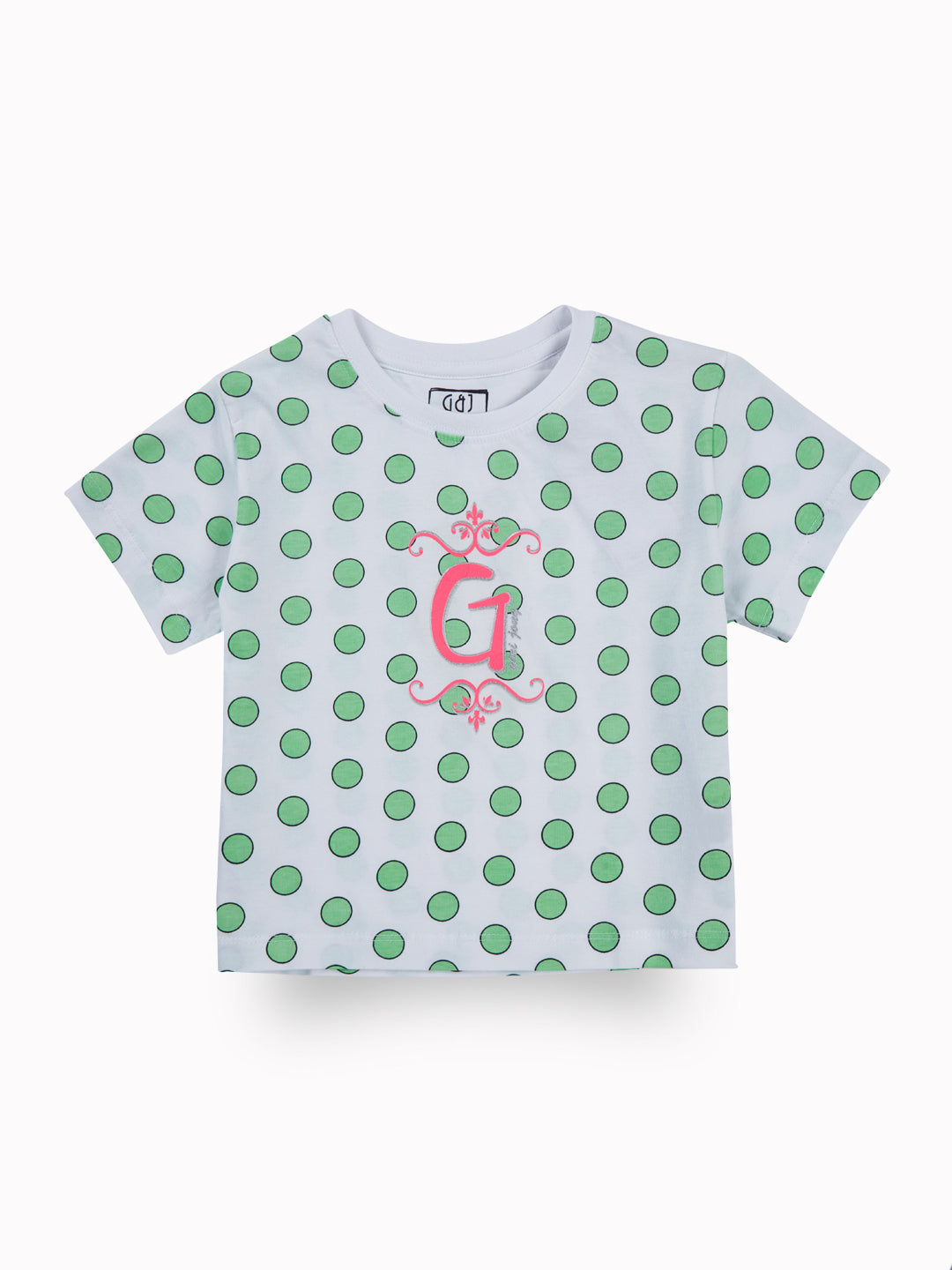 Girls Green Polka Dots Cotton Knits Top Half Sleeves