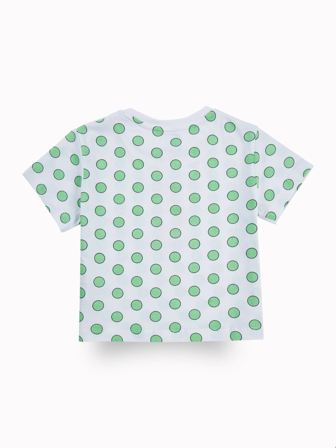 Girls Green Polka Dots Cotton Knits Top Half Sleeves