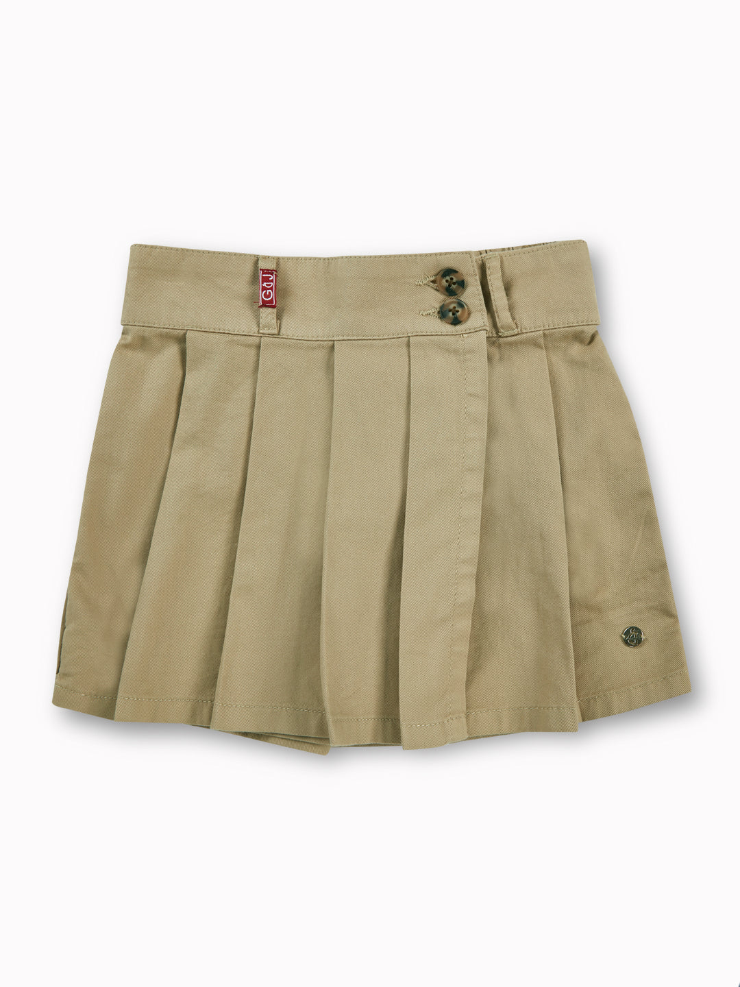 Girls Khaki Solid Cotton Skort Elasticated