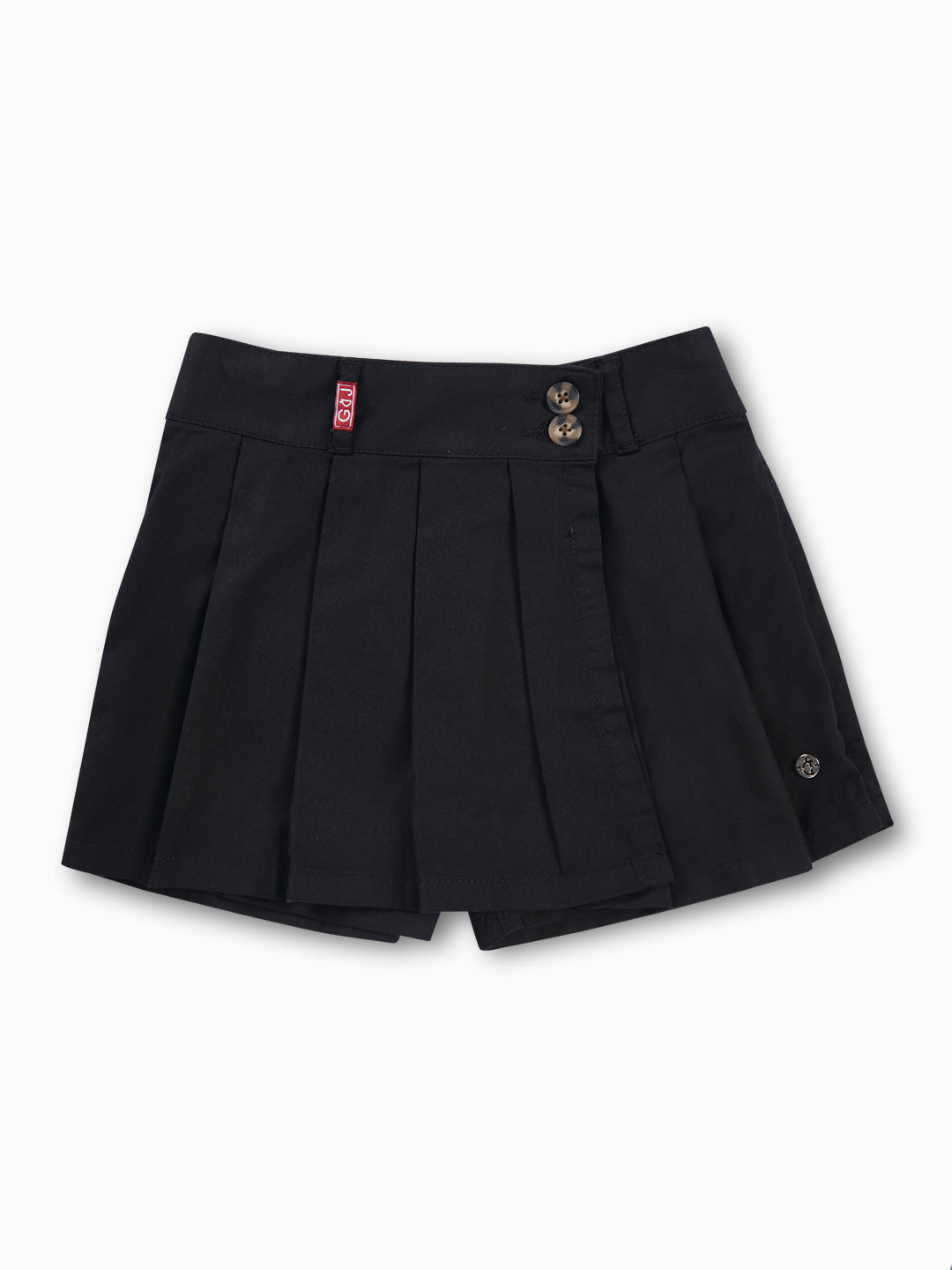 Girls Black Solid Cotton Skort Elasticated