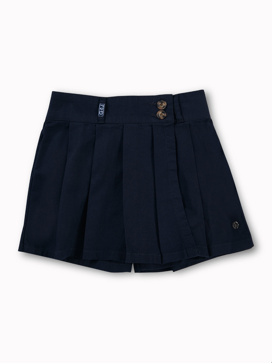 Girls Navy Blue Solid Cotton Skort Elasticated