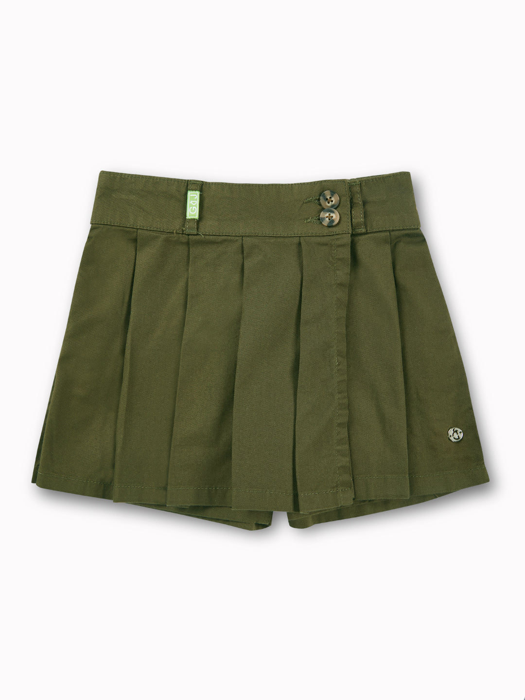 Girls Olive Solid Cotton Skort Elasticated