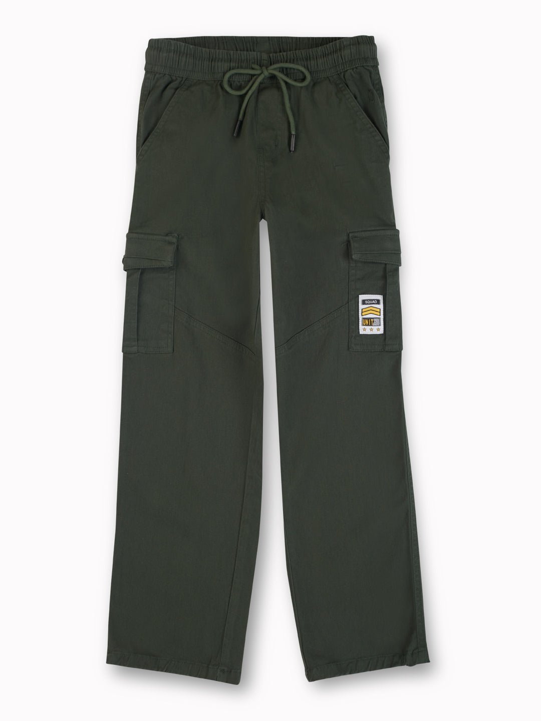 Boys Dark Green Solid Cotton Trouser Elasticated