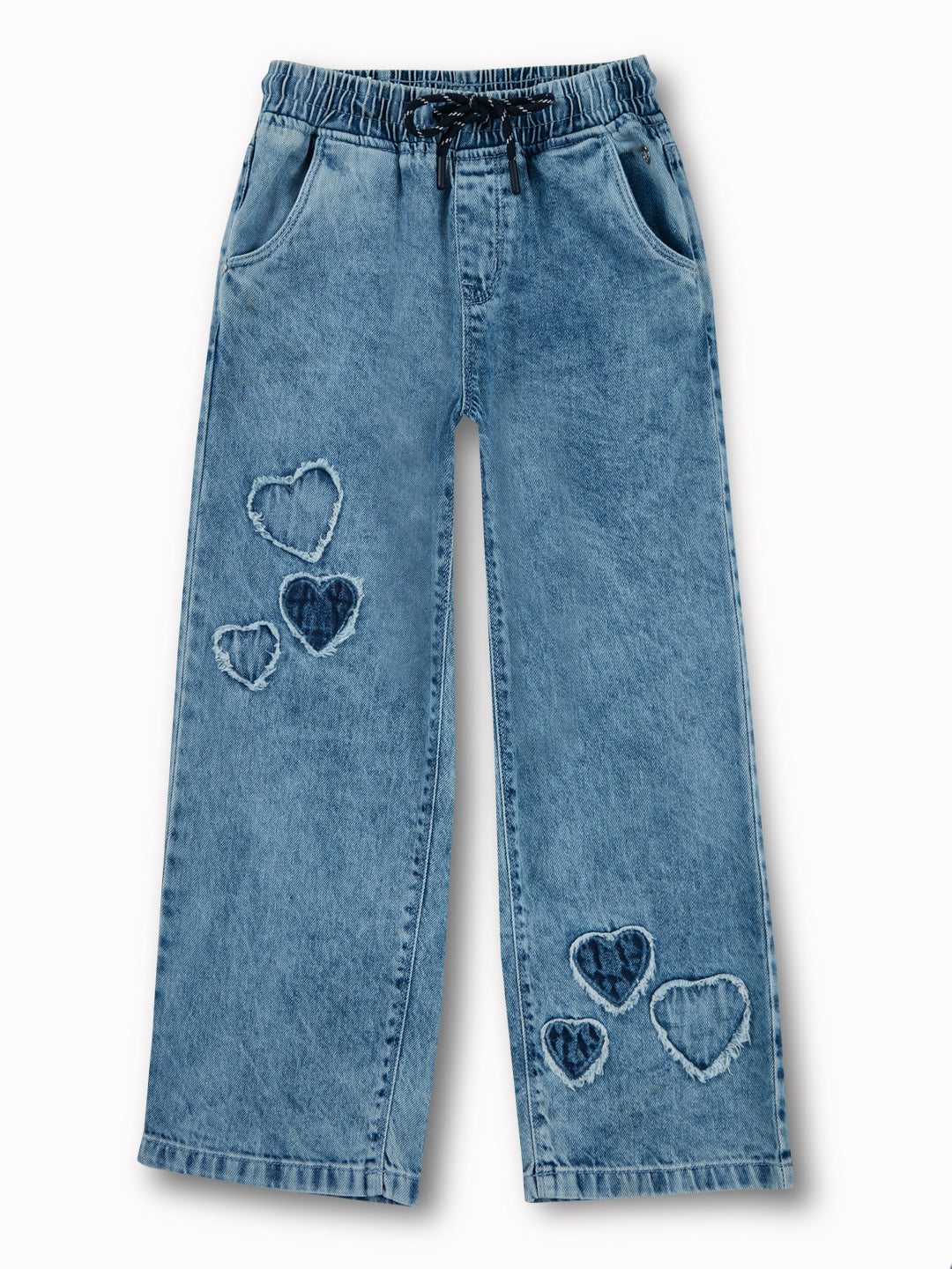 Girls Blue Washed Denim Jeans Elasticated