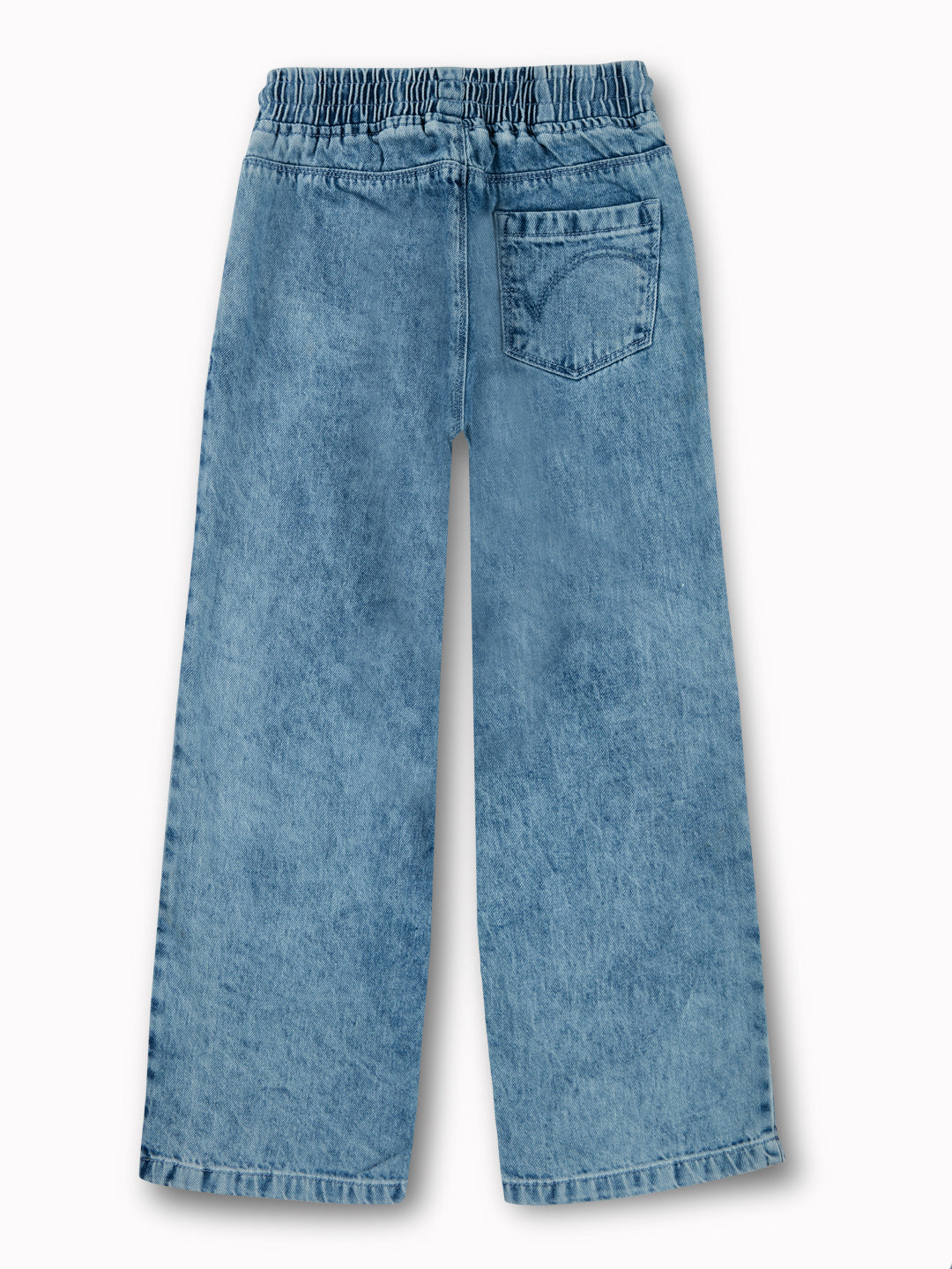 Girls Blue Washed Denim Jeans Elasticated