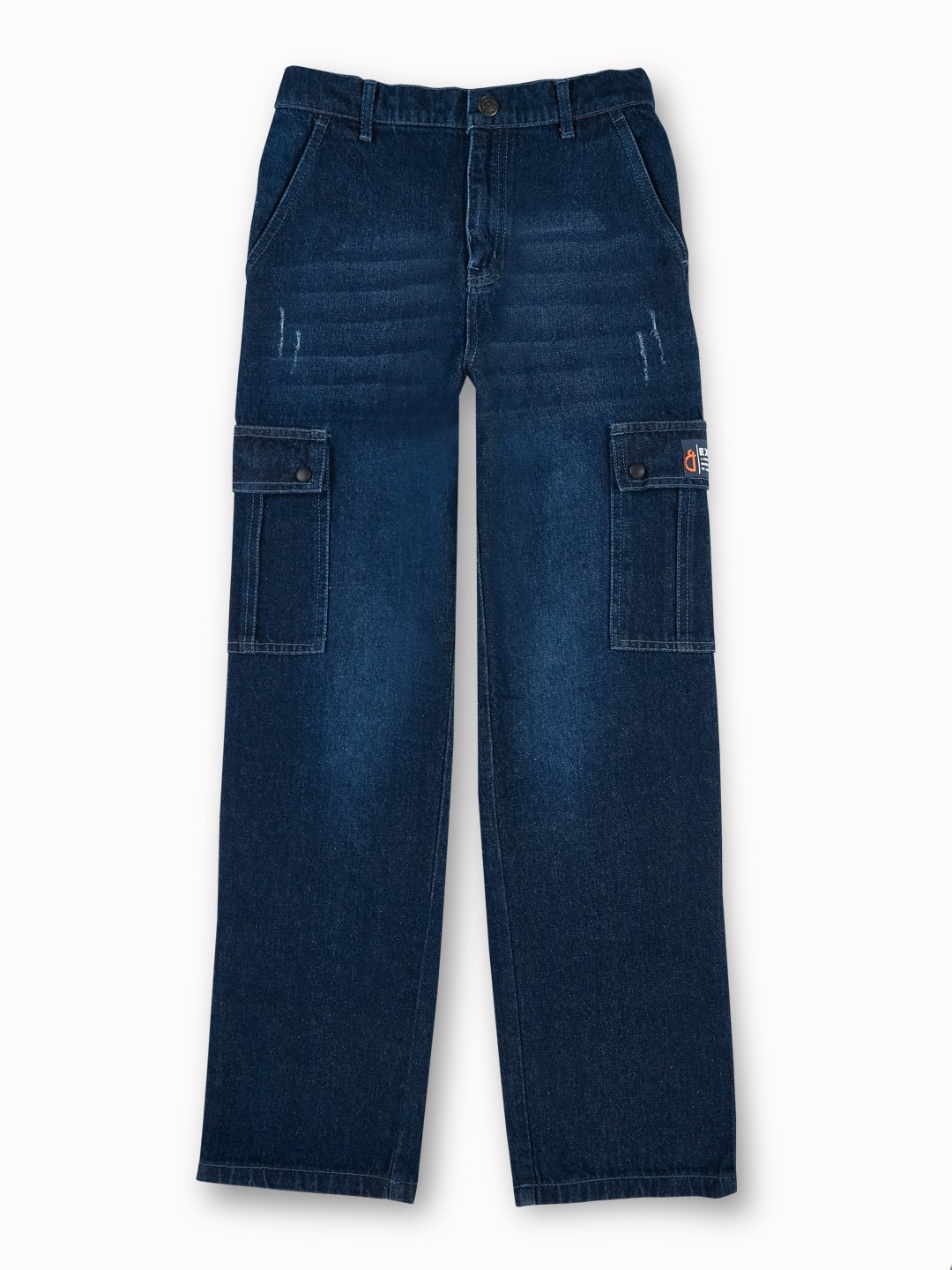 Boys Dark Blue Washed Denim Jeans Elasticated