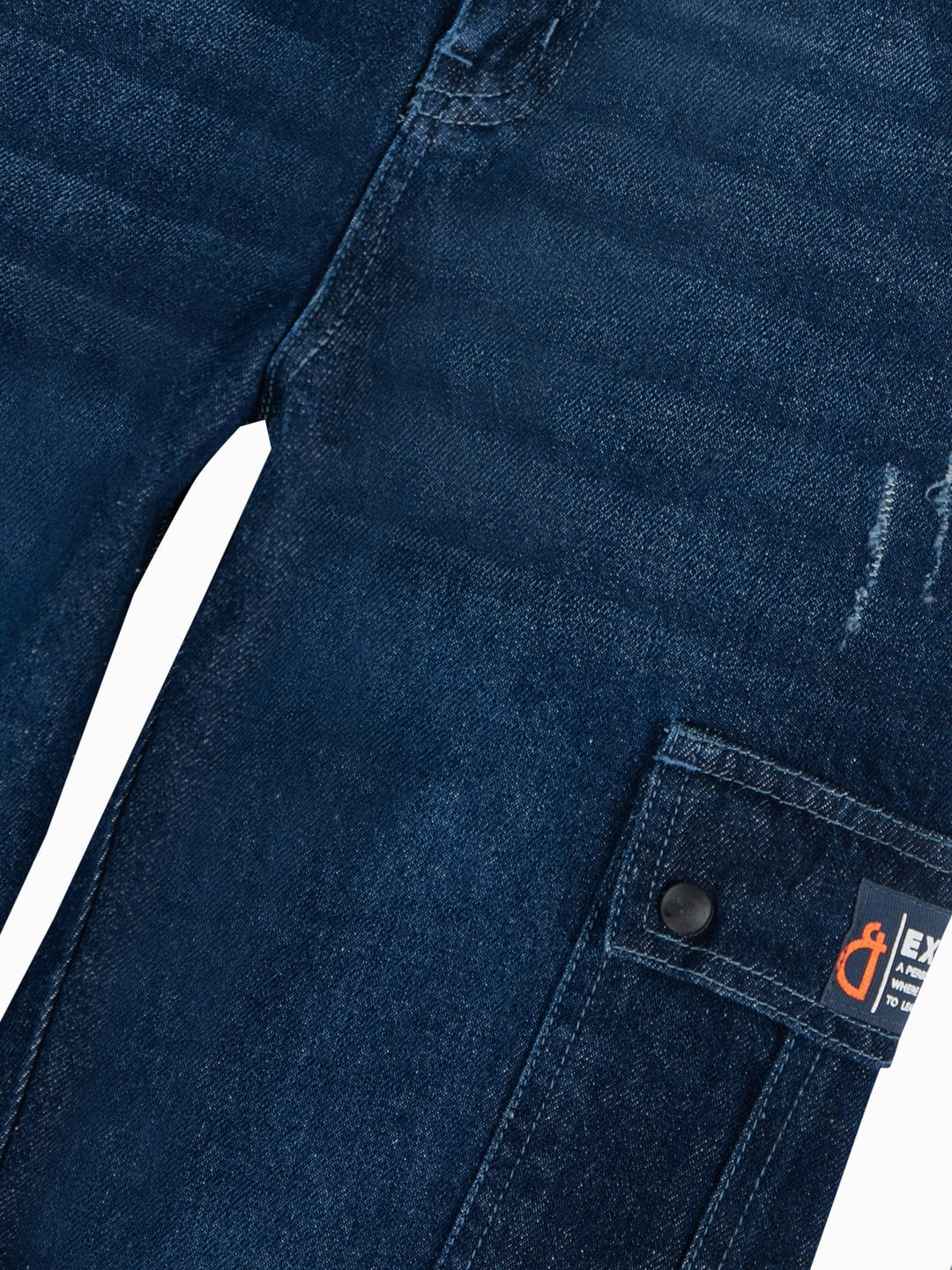 Boys Dark Blue Washed Denim Jeans Elasticated