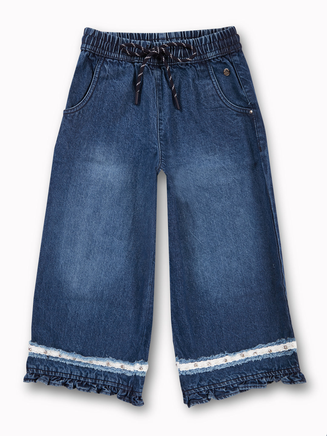 Girls Blue Washed Denim Culottes Elasticated