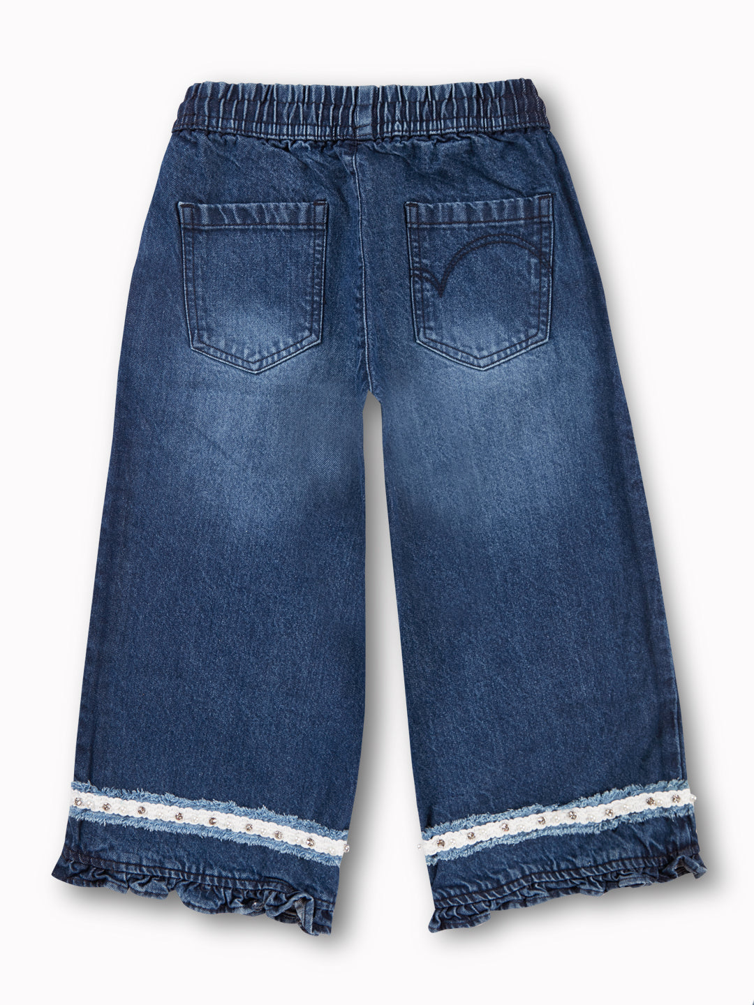 Girls Blue Washed Denim Culottes Elasticated