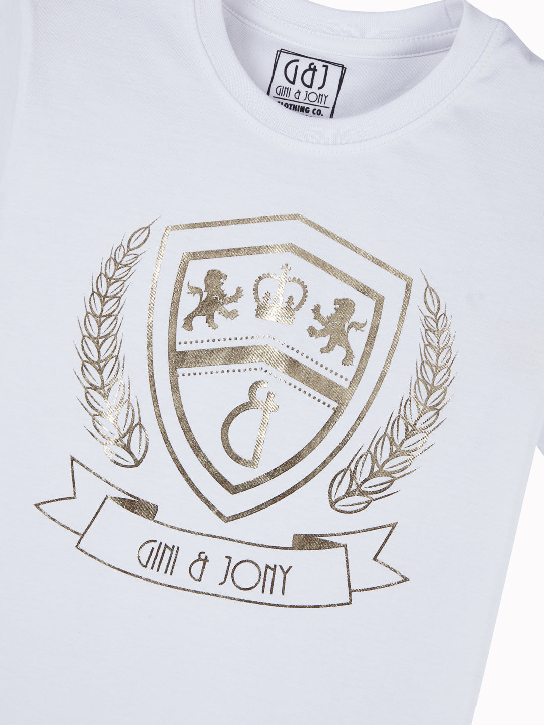 Boys White Metallic Print Cotton T-Shirt Half Sleeves