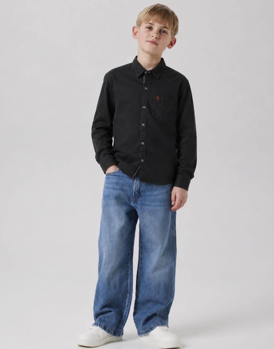 Boys Black Solid Full Sleeve Shirt