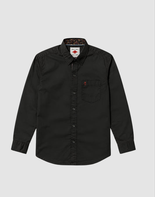 Boys Black Solid Full Sleeve Shirt