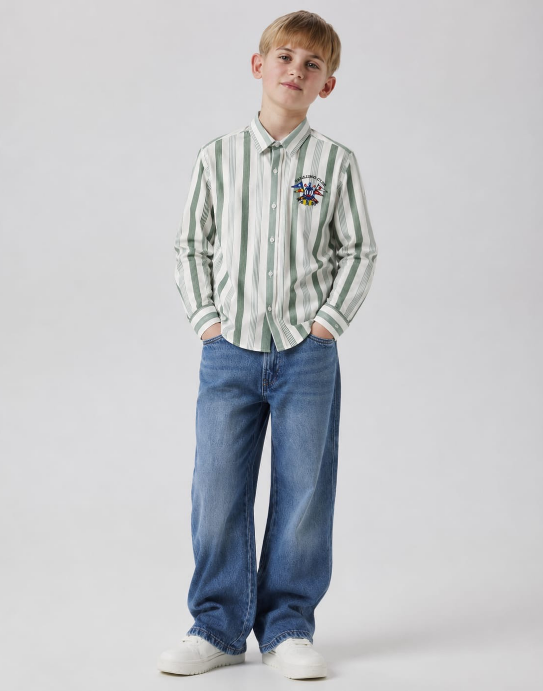 Boys Olive Striped Cotton Shirt