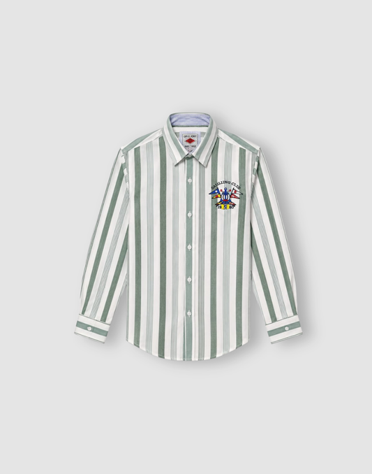 Boys Olive Striped Cotton Shirt