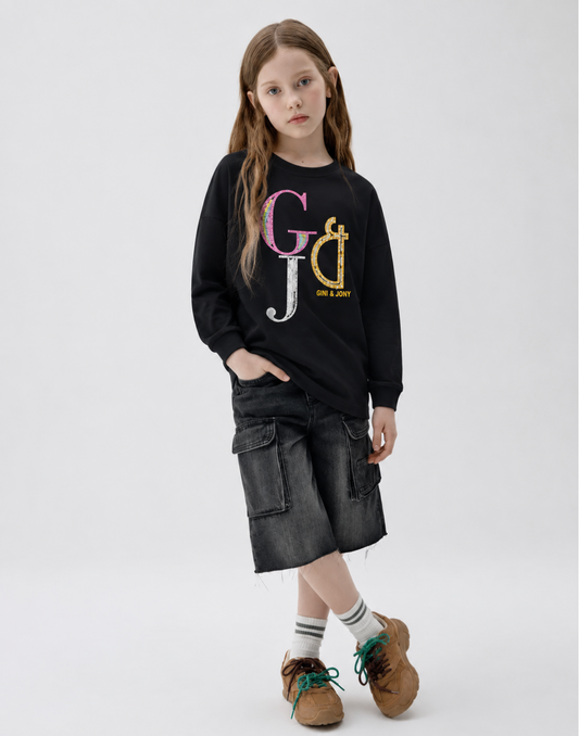 Girls Black Sequin Full Sleeve Knits Top