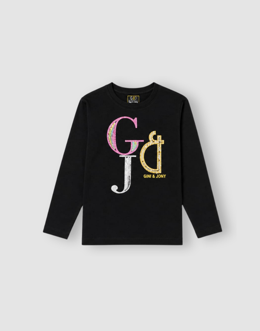 Girls Black Sequin Full Sleeve Knits Top