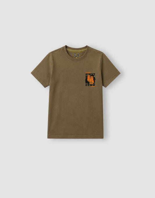 Boys Khaki Graphic print T-Shirts