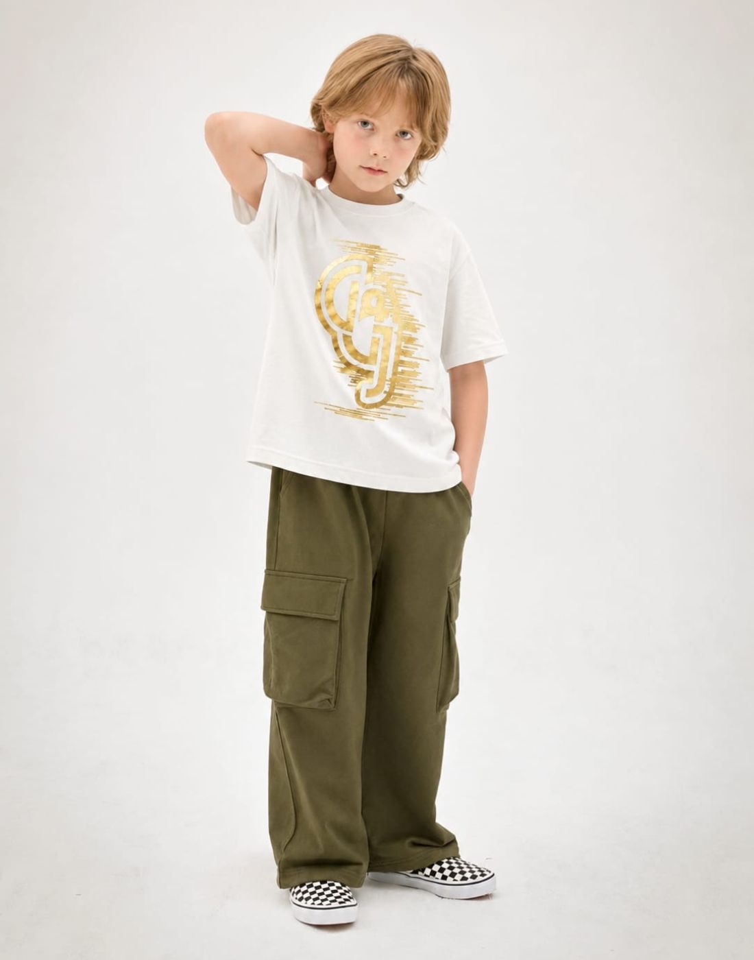 Boys White Metallic Print T-Shirts