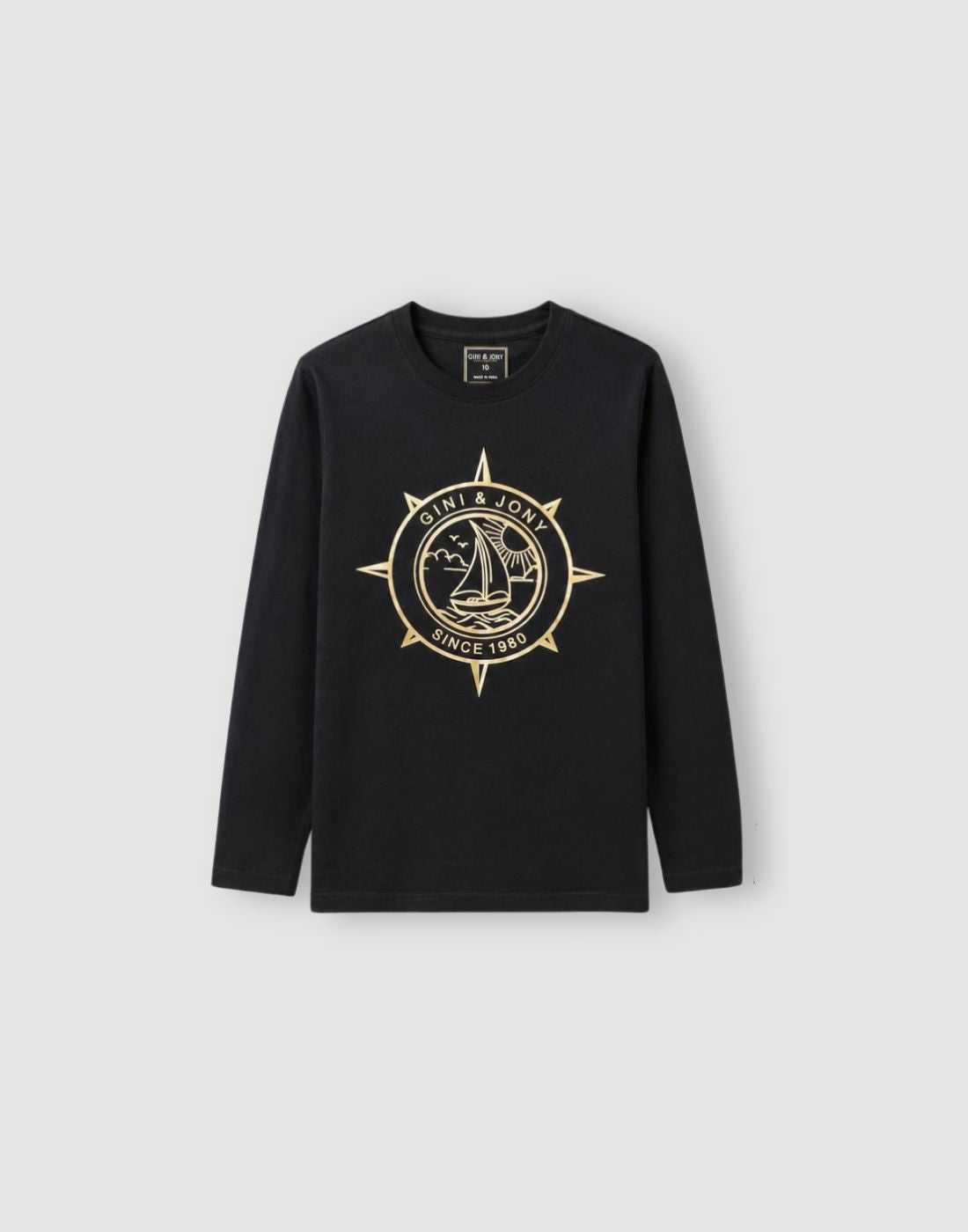 Boys Black Metallic Print T-Shirts